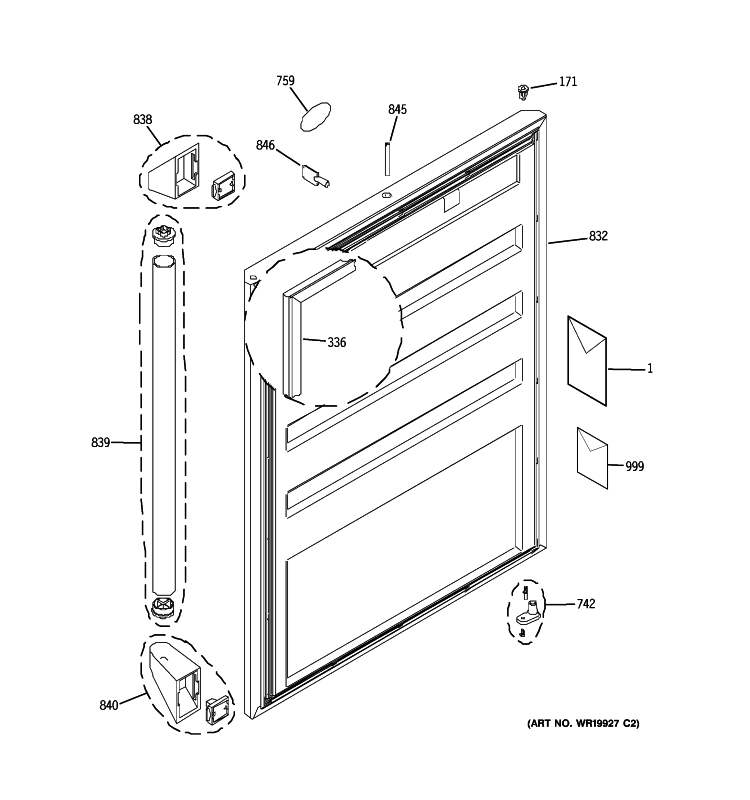 DOOR Diagram and Parts List for ZDOD240PBLSS  General Electric Refrigerator