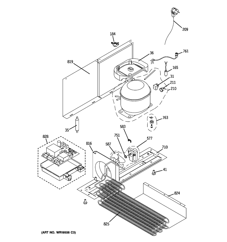 UNIT PARTS Diagram and Parts List for ZDOD240PBLSS  General Electric Refrigerator