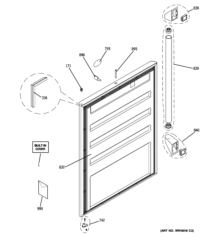 DOOR Diagram and Parts List for ZDOD240PBSS  General Electric Refrigerator