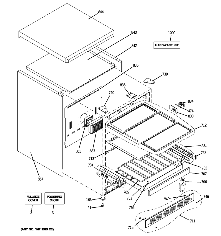 CABINET & SHELVES Diagram and Parts List for ZDOD240PBSS  General Electric Refrigerator