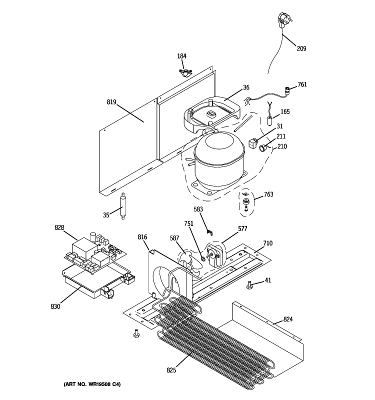 UNIT PARTS Diagram and Parts List for ZDOD240PBSS  General Electric Refrigerator