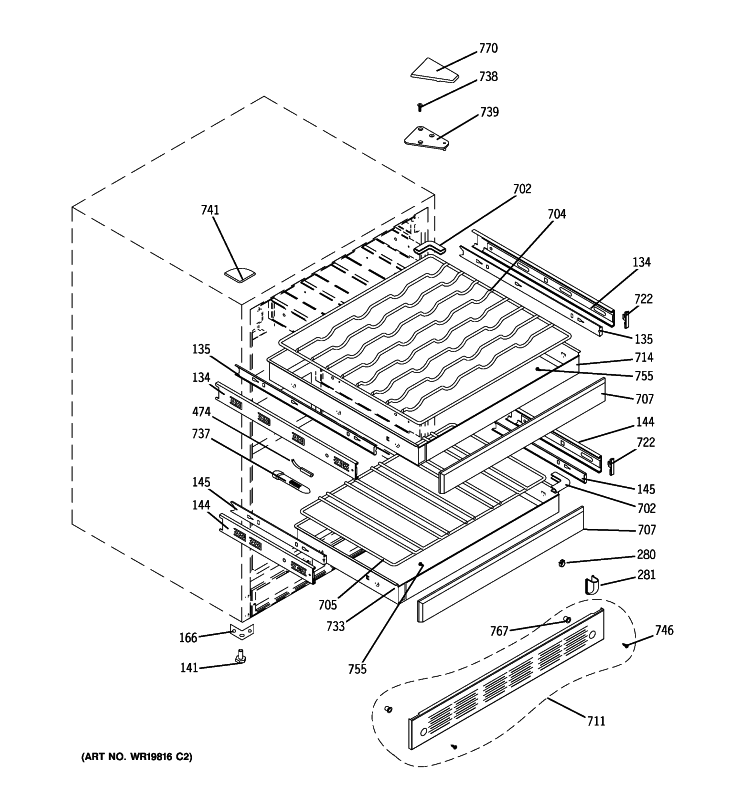 CABINET & SHELVES Diagram and Parts List for ZDWT240PCBS  General Electric Wine and Beverage Cooler