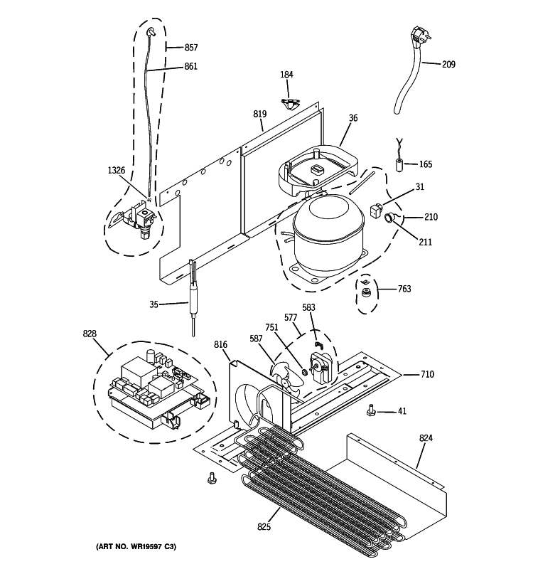 UNIT PARTS Diagram and Parts List for ZIBS240PCSS  General Electric Wine and Beverage Cooler