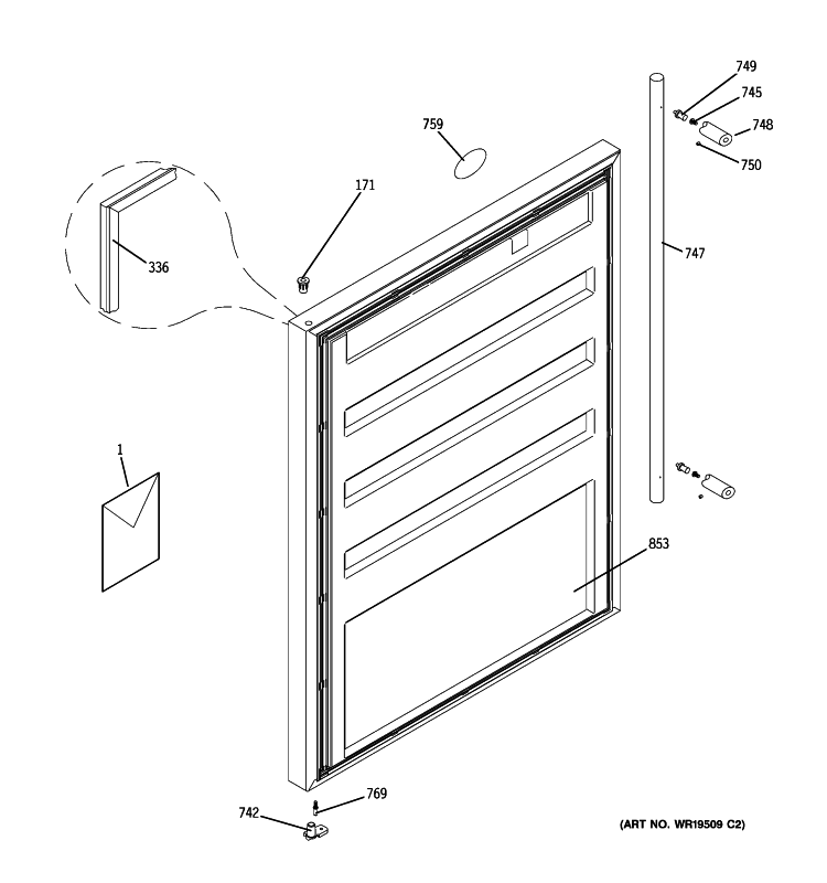 DOOR Diagram and Parts List for ZIFS240PBSS  General Electric Wine and Beverage Cooler