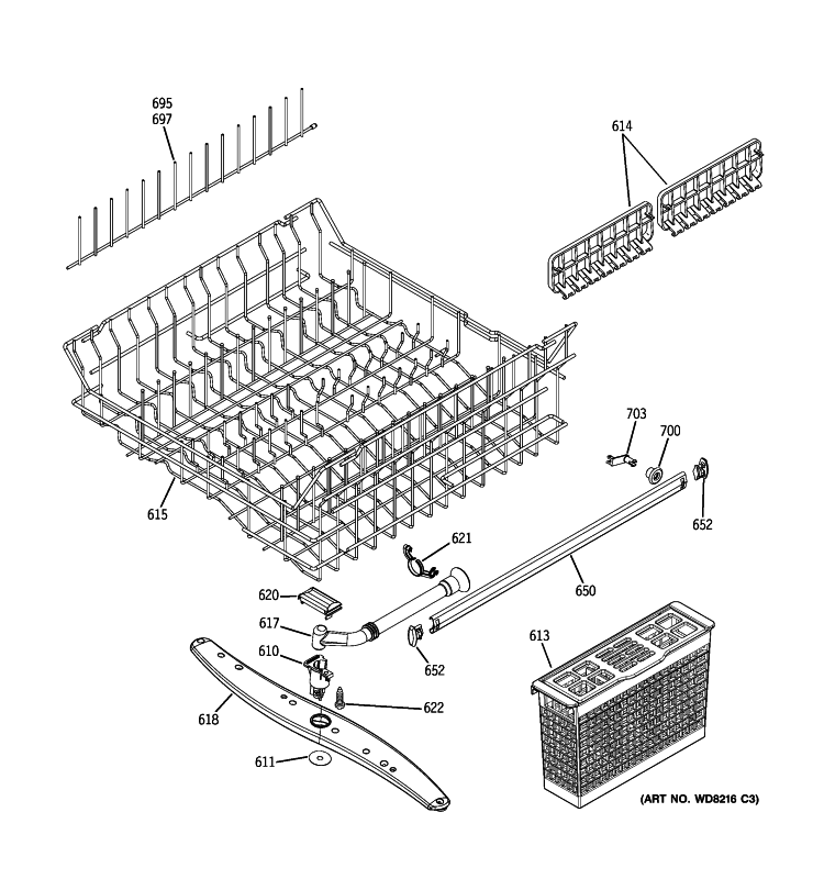 UPPER RACK ASSEMBLY Diagram and Parts List for GLD4960P00SS  General Electric Dishwasher