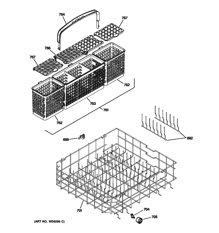 LOWER RACK ASSEMBLY Diagram and Parts List for GLD4960P00SS  General Electric Dishwasher
