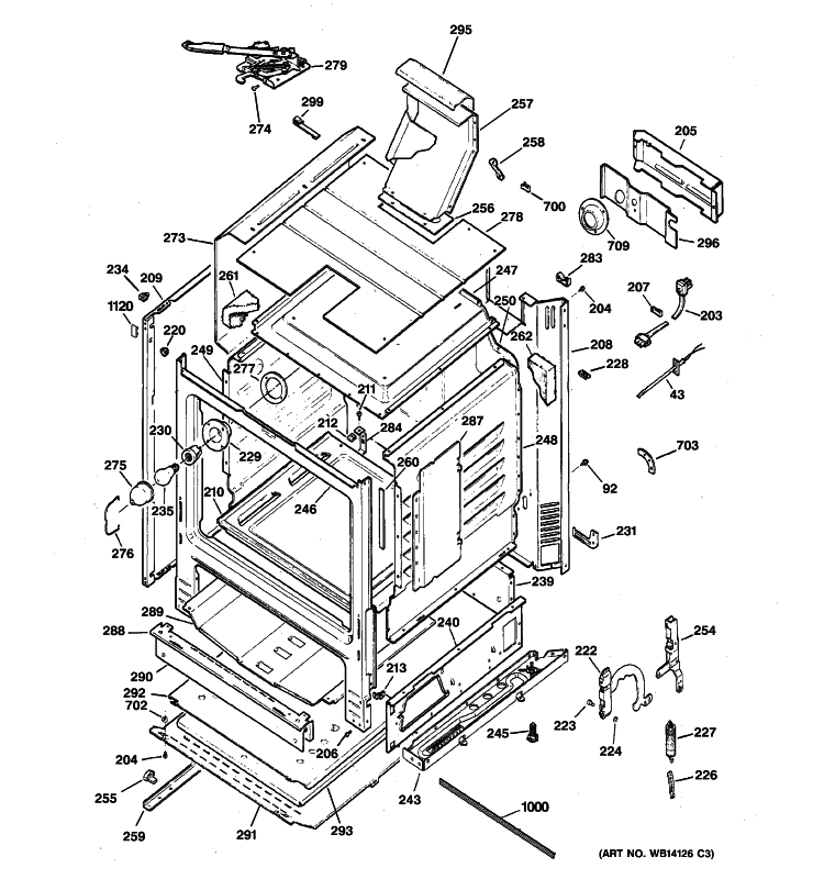 BODY PARTS Diagram and Parts List for JGBP28DEM3WW  General Electric Range