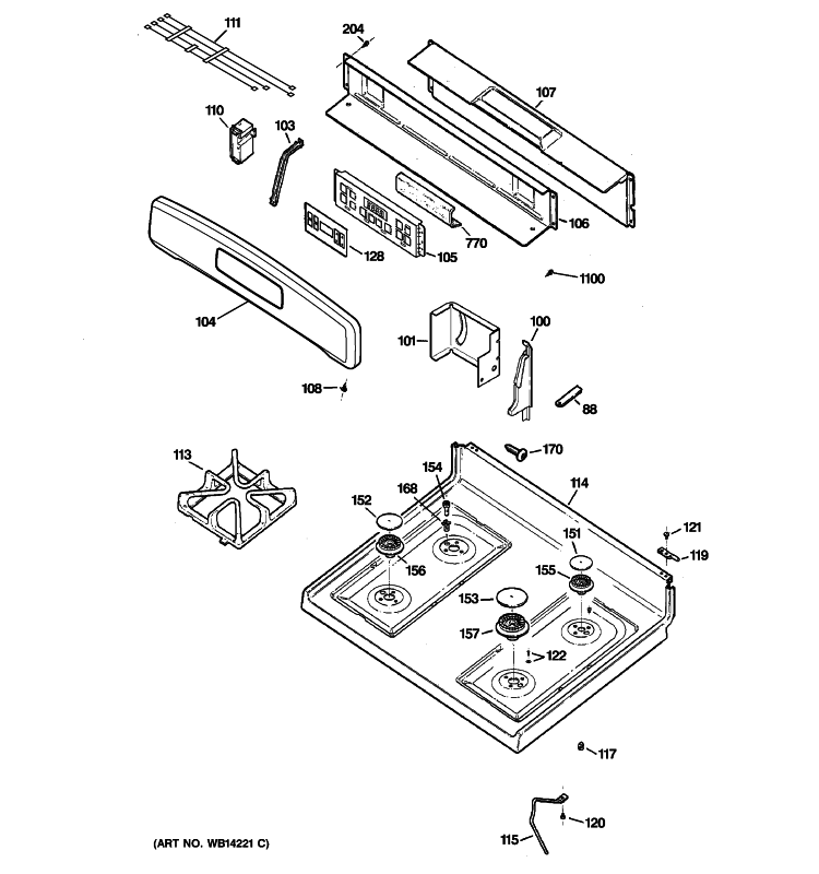 CONTROL PANEL & COOKTOP Diagram and Parts List for JGBP29DEM3WW  General Electric Range
