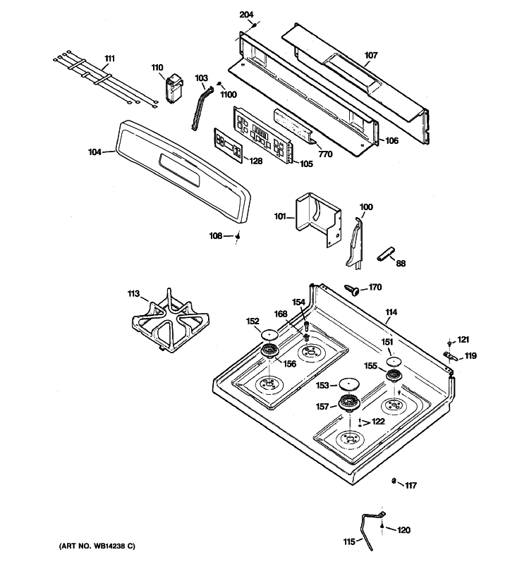 CONTROL PANEL & COOKTOP Diagram and Parts List for JGBP32DEM3BB  General Electric Range