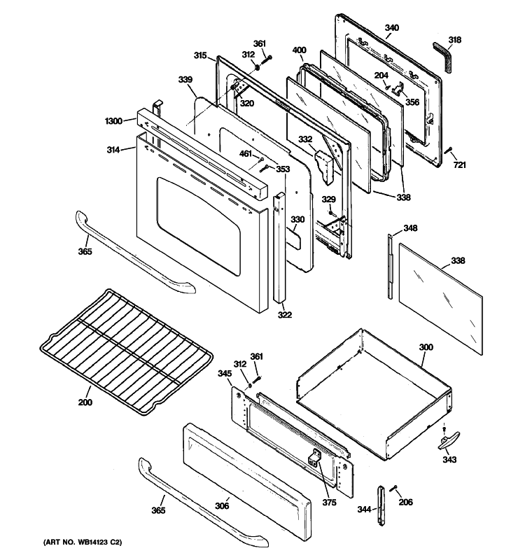 DOOR & DRAWER PARTS Diagram and Parts List for JGBP32SEM3SS  General Electric Range