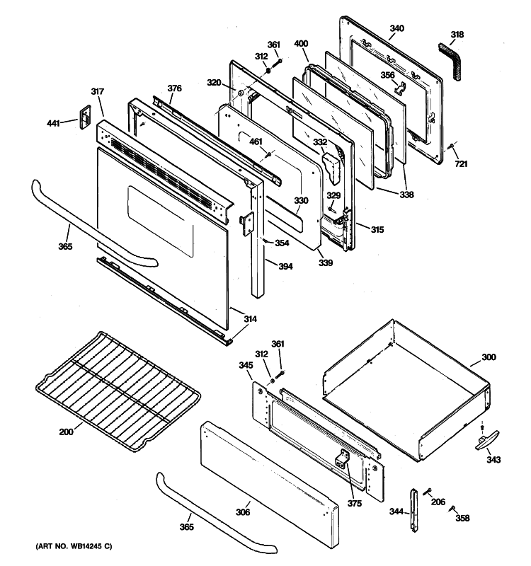 DOOR & DRAWER PARTS Diagram and Parts List for JGBP33SEM3SS  General Electric Range