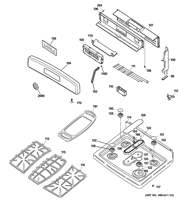 CONTROL PANEL & COOKTOP Diagram and Parts List for JGBP89DEM1BB  General Electric Range