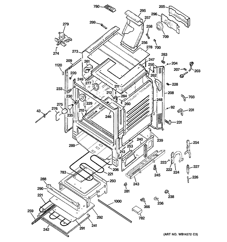 BODY PARTS Diagram and Parts List for JGBP89DEM1BB  General Electric Range