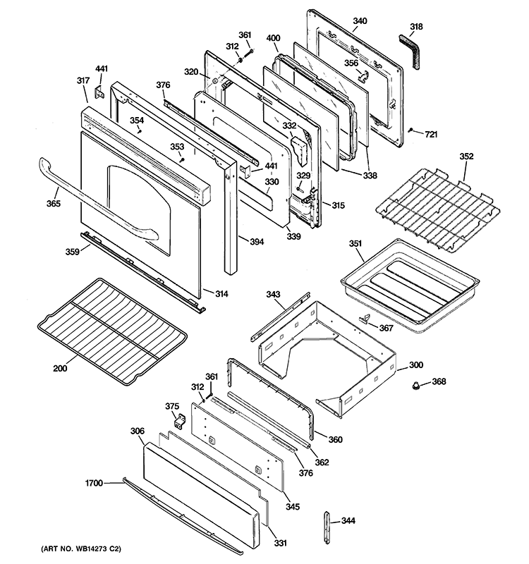 DOOR & DRAWER PARTS Diagram and Parts List for JGBP89DEM1BB  General Electric Range
