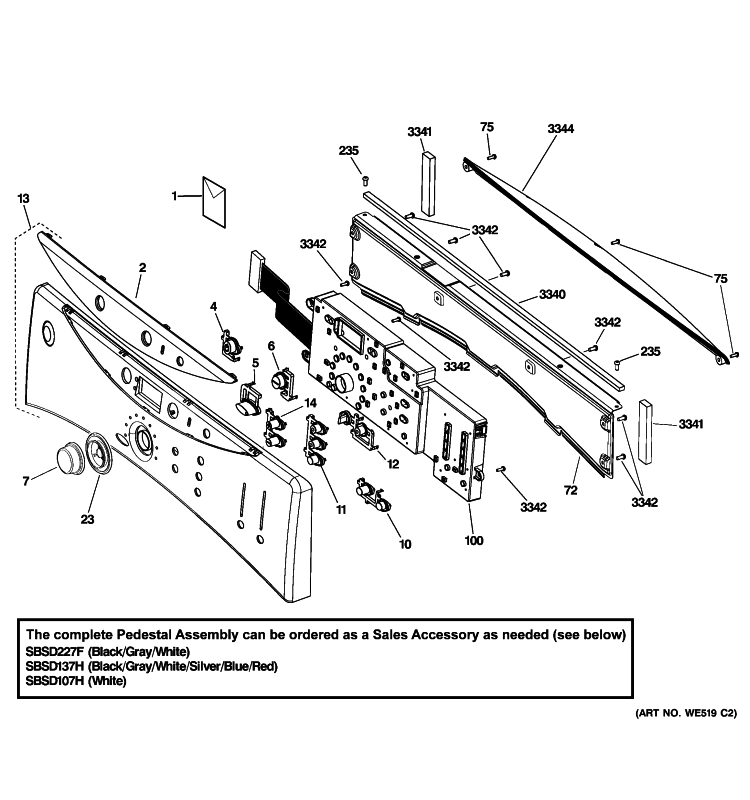 CONTROLS & BACKSPLASH Diagram and Parts List for DCVH680GJ1BB  General Electric Dryer