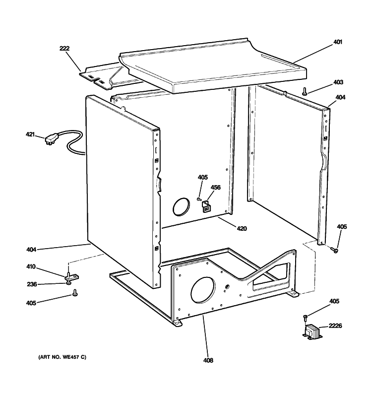 CABINET Diagram and Parts List for DISR333FCAWW  General Electric Dryer