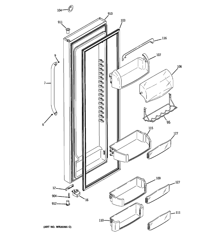 FRESH FOOD DOOR Diagram and Parts List for GSCS3PGXBFSS  General Electric Refrigerator