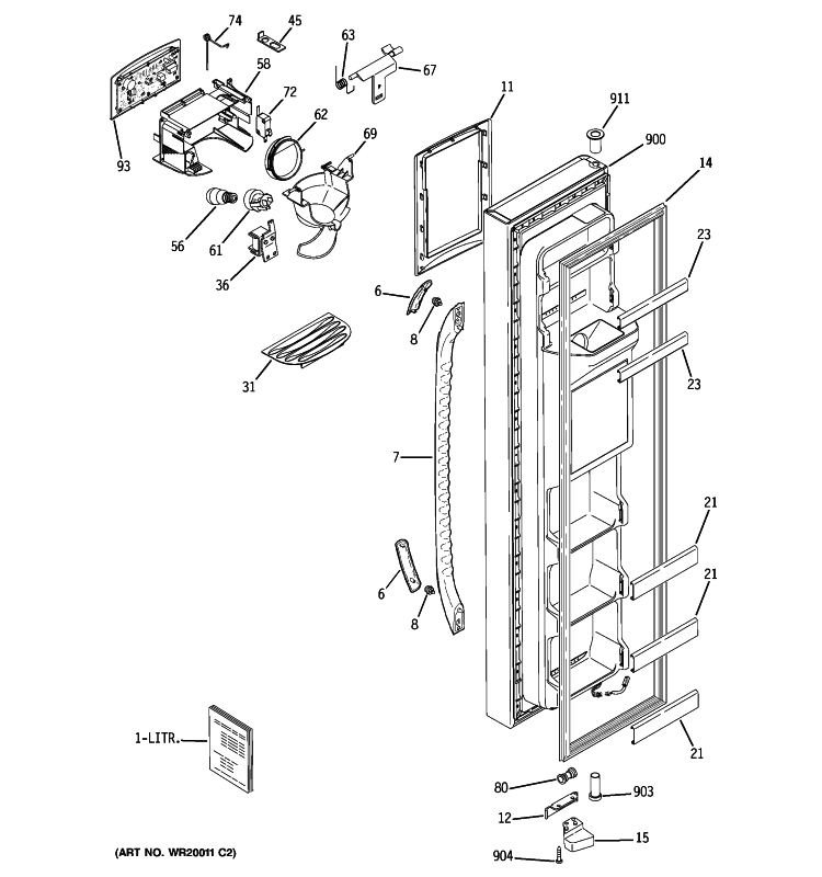 FREEZER DOOR Diagram and Parts List for GSS23WGTJWW  General Electric Refrigerator