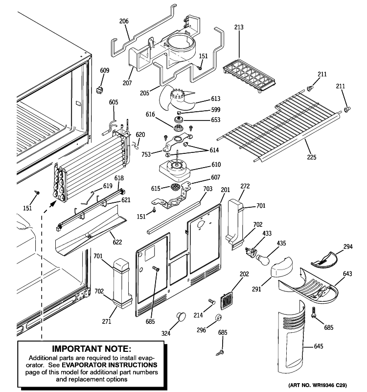 FREEZER SECTION Diagram and Parts List for GTS22SBXARSS  General Electric Refrigerator