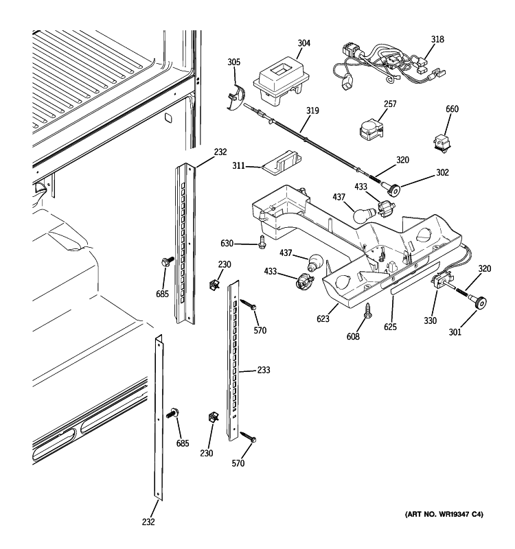 FRESH FOOD SECTION Diagram and Parts List for GTS22SBXARSS  General Electric Refrigerator