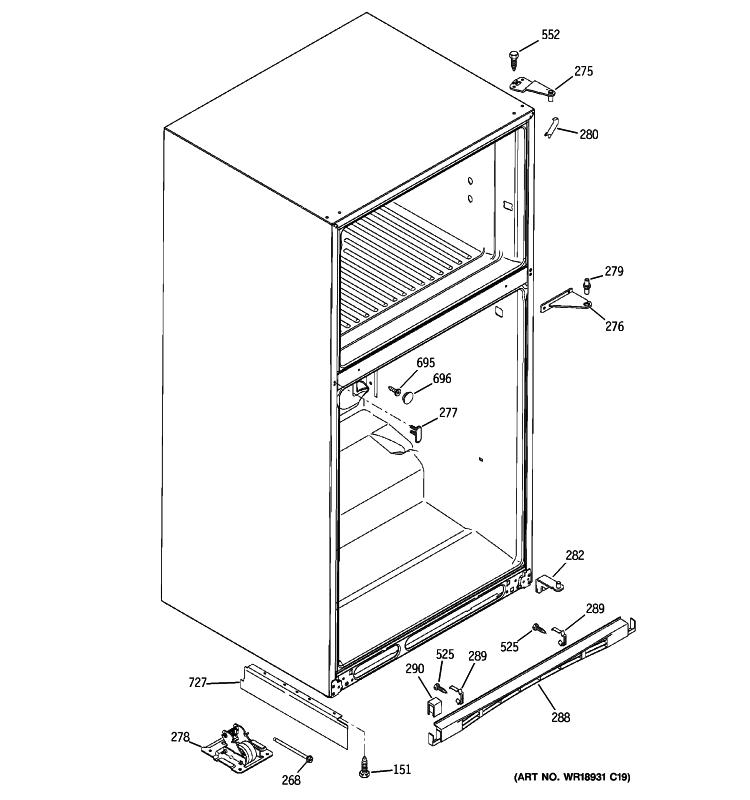 CASE PARTS Diagram and Parts List for GTS22SBXARSS  General Electric Refrigerator