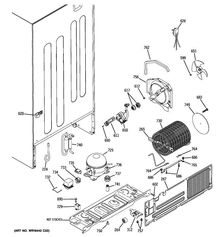 SEALED SYSTEM & MOTHER BOARD Diagram and Parts List for GTS22SBXARSS  General Electric Refrigerator