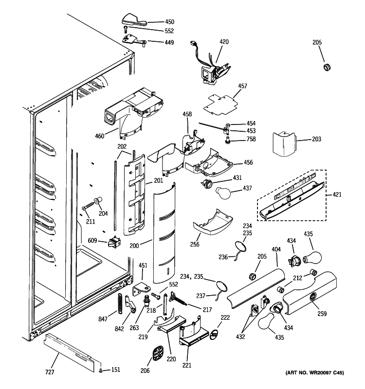 FRESH FOOD SECTION Diagram and Parts List for GSK25LHWHCCC  General Electric Refrigerator