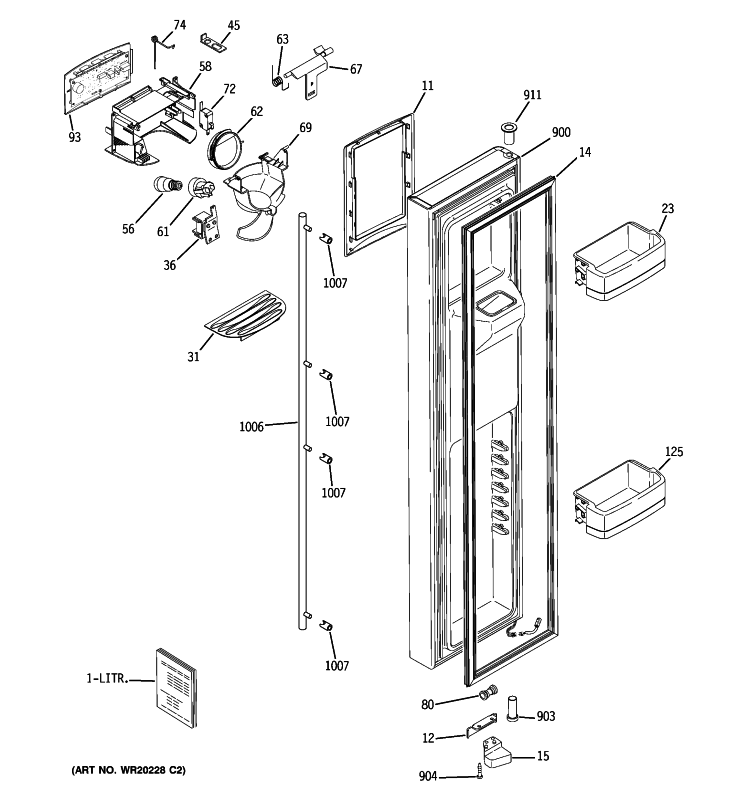 FREEZER DOOR Diagram and Parts List for GWU23LGTIFSS  General Electric Refrigerator