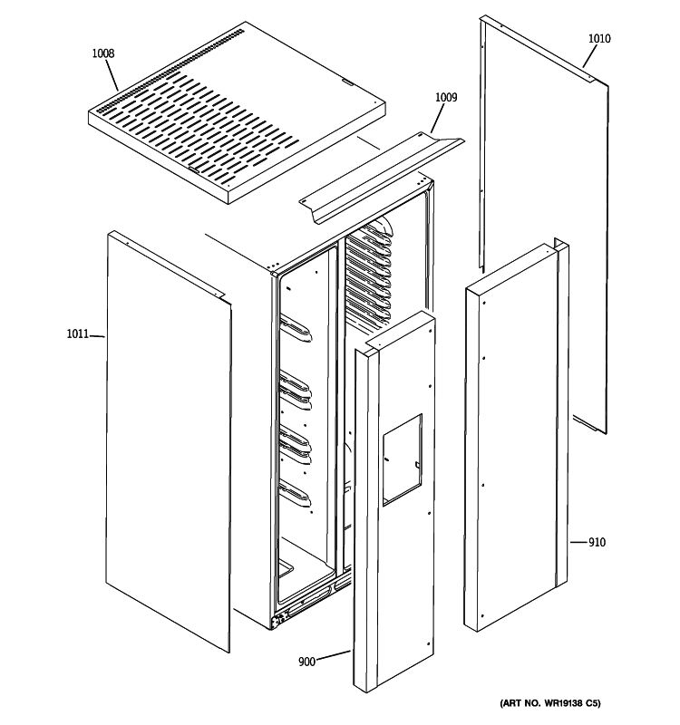 CLAD COMPONENTS Diagram and Parts List for GWU23LGTIFSS  General Electric Refrigerator