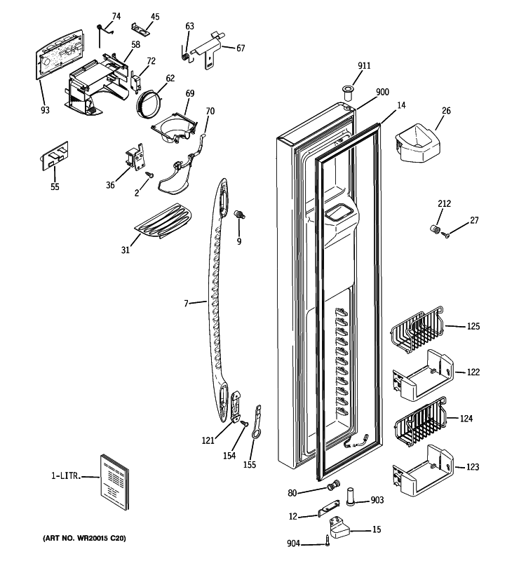 FREEZER DOOR Diagram and Parts List for PSDF3YGXCFBB  General Electric Refrigerator