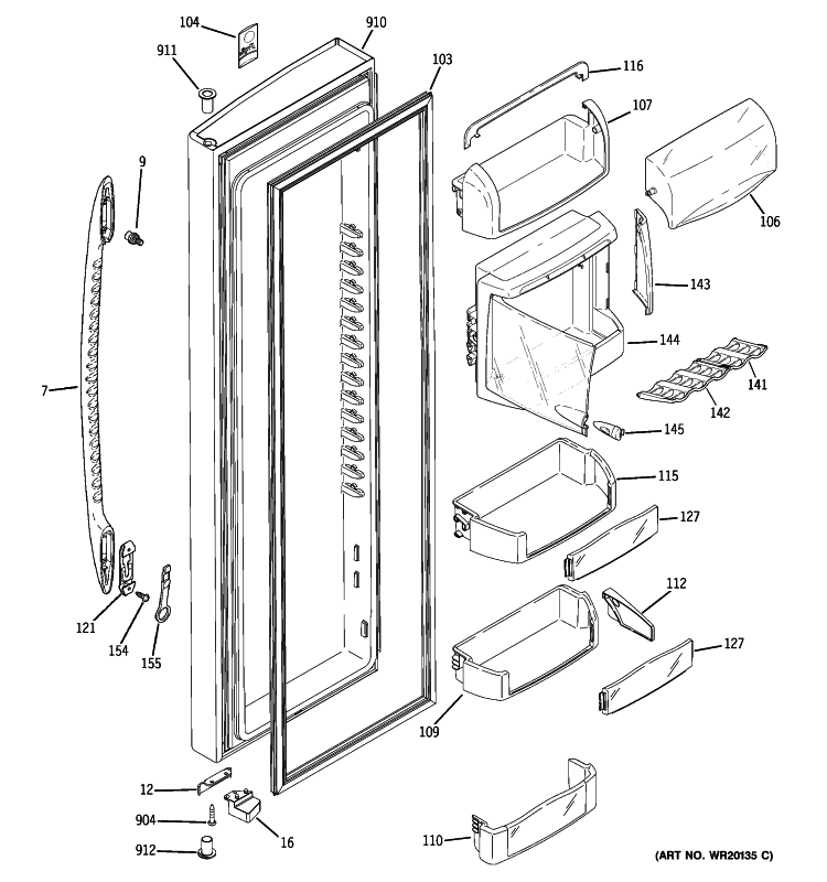 FRESH FOOD DOOR Diagram and Parts List for PSDF5YGXCFBB  General Electric Refrigerator