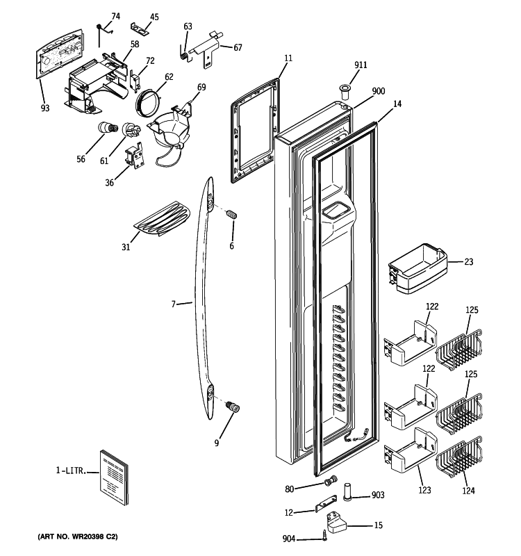 FREEZER DOOR Diagram and Parts List for PSE27NHWHCSS  General Electric Refrigerator