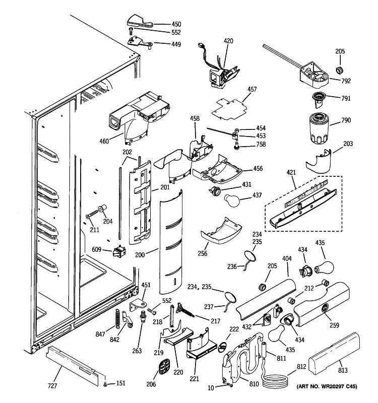 FRESH FOOD SECTION Diagram and Parts List for PSE27NHWHCSS  General Electric Refrigerator