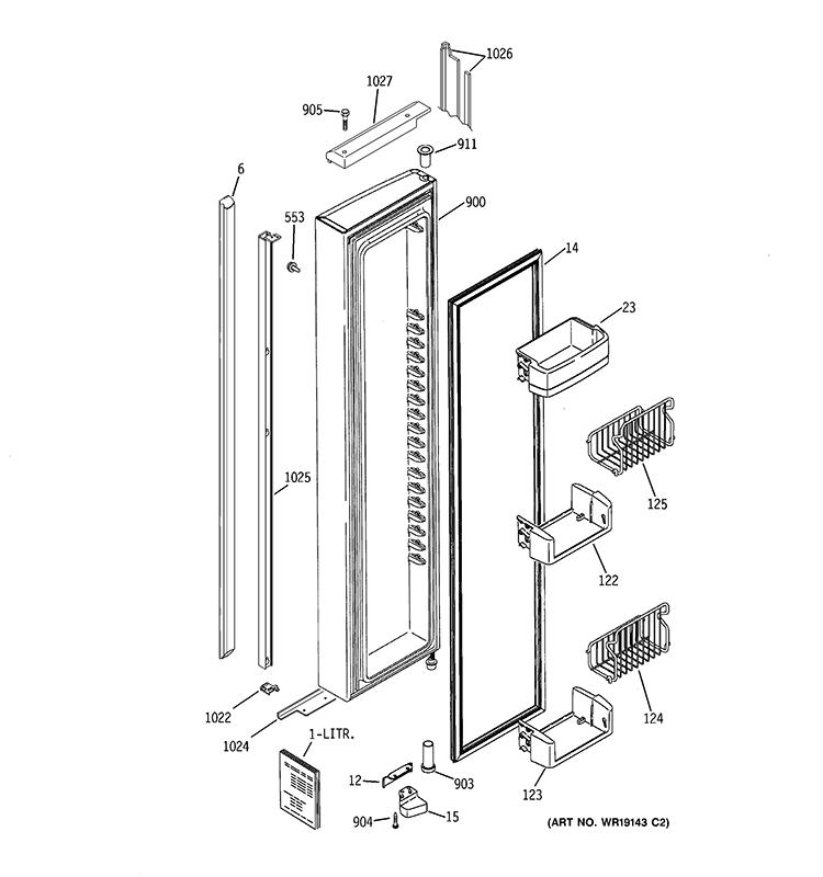 FREEZER DOOR Diagram and Parts List for PSI23NCRHBV  General Electric Refrigerator