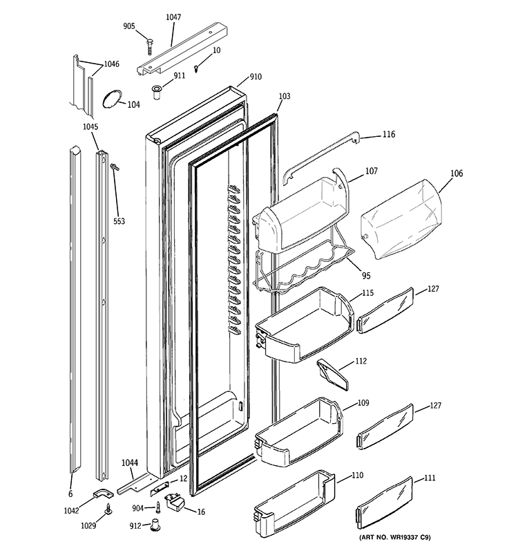 FRESH FOOD DOOR Diagram and Parts List for PSI23NCRHBV  General Electric Refrigerator