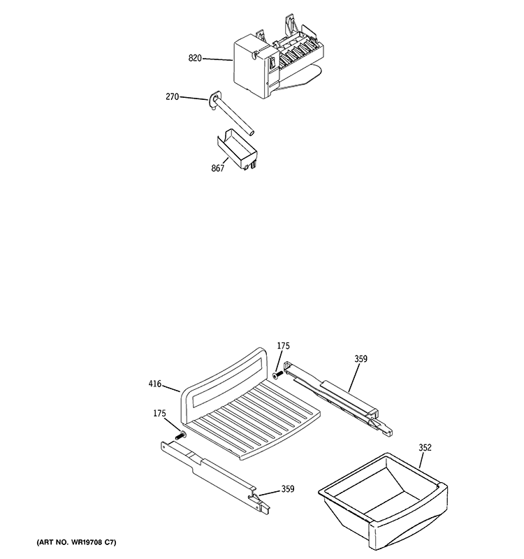 ICE MAKER & DISPENSER Diagram and Parts List for PSI23NCRHBV  General Electric Refrigerator