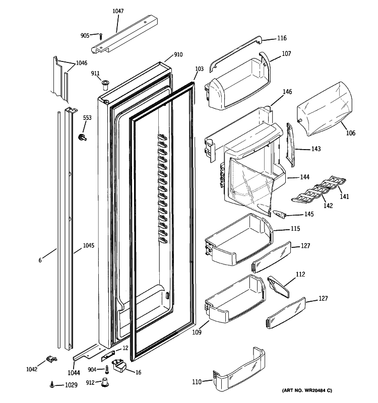 FRESH FOOD DOOR Diagram and Parts List for PSJC5YGXCFWV  General Electric Refrigerator