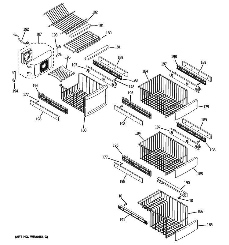 FREEZER SHELVES Diagram and Parts List for PSJC5YGXCFWV  General Electric Refrigerator