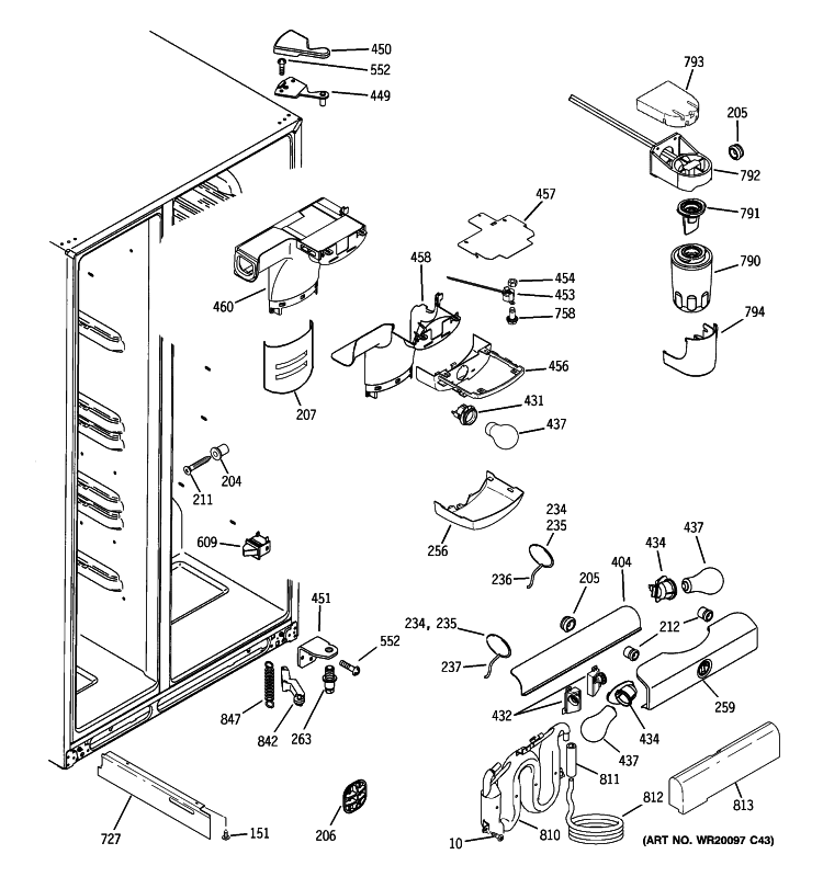 FRESH FOOD SECTION Diagram and Parts List for PSSC6KGXCCWW  General Electric Refrigerator