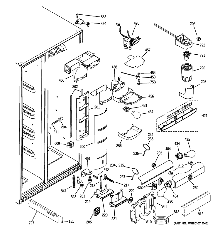 FRESH FOOD SECTION Diagram and Parts List for ZCE23NGTIFNB  General Electric Refrigerator