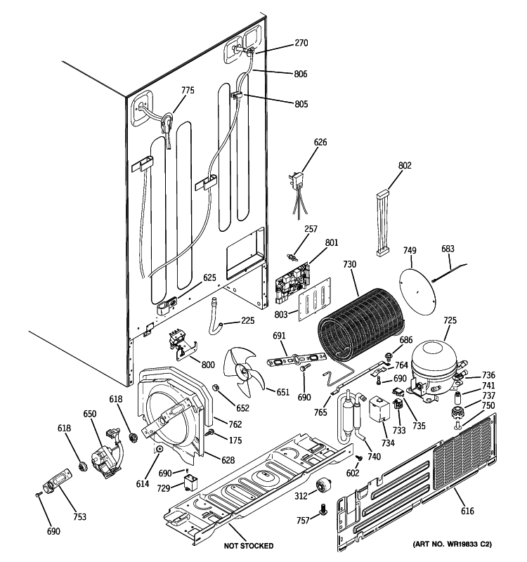 SEALED SYSTEM & MOTHER BOARD Diagram and Parts List for ZFSB26DRLSS  General Electric Refrigerator