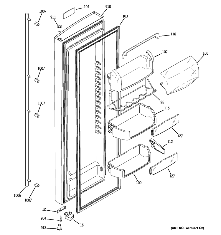FRESH FOOD DOOR Diagram and Parts List for ZFSB26DRLSS  General Electric Refrigerator