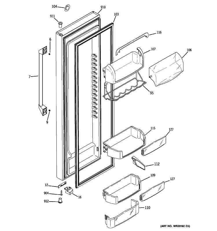 FRESH FOOD DOOR Diagram and Parts List for CSCP5UGXCFSS  General Electric Refrigerator