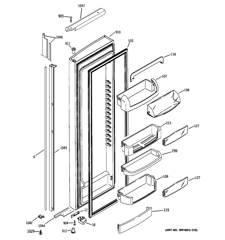 FRESH FOOD DOOR Diagram and Parts List for GIE21LGWHFBB  General Electric Refrigerator
