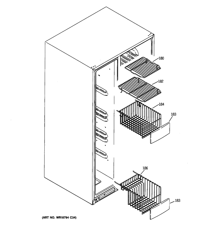 FREEZER SHELVES Diagram and Parts List for GIE21LGWHFBB  General Electric Refrigerator