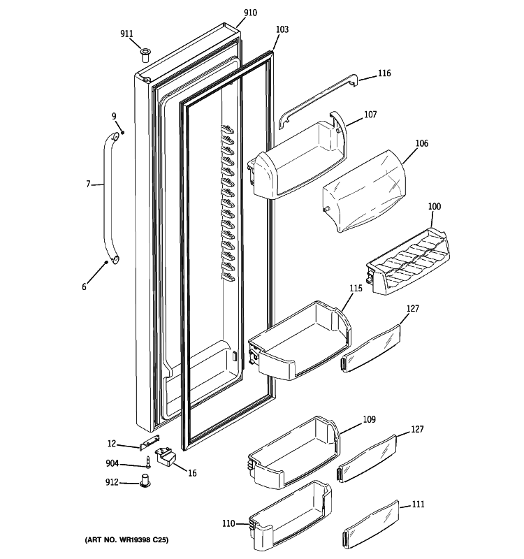 FRESH FOOD DOOR Diagram and Parts List for GSC23KSWHSS  General Electric Refrigerator
