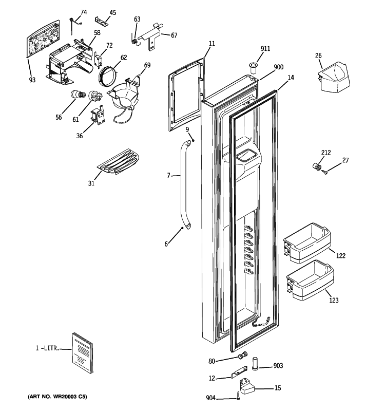 FREEZER DOOR Diagram and Parts List for GSCF3PGXCFWW  General Electric Refrigerator