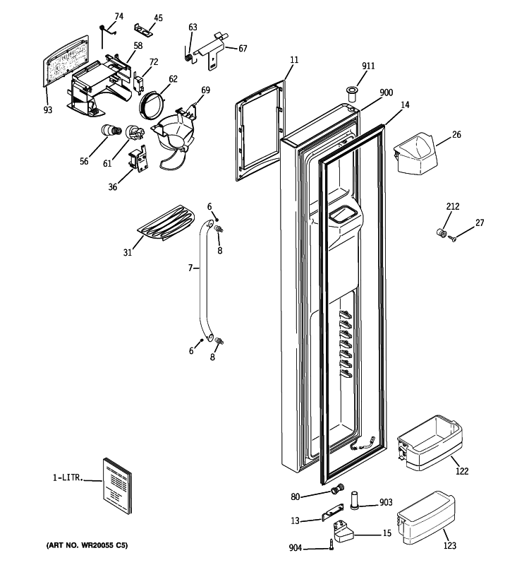 FREEZER DOOR Diagram and Parts List for GSHF6PHXCEWW  General Electric Refrigerator