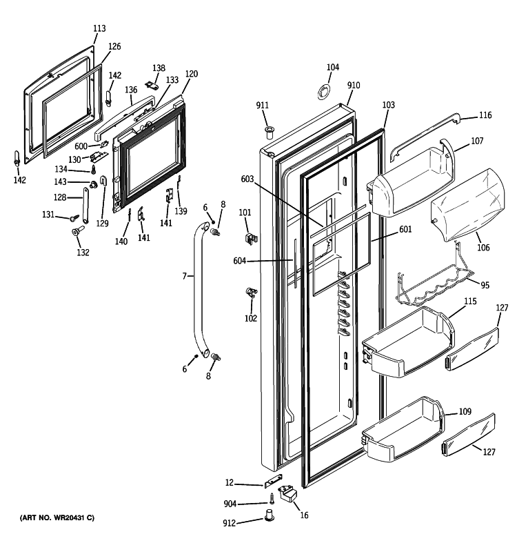 FRESH FOOD DOOR Diagram and Parts List for GSHF6PHXCEWW  General Electric Refrigerator