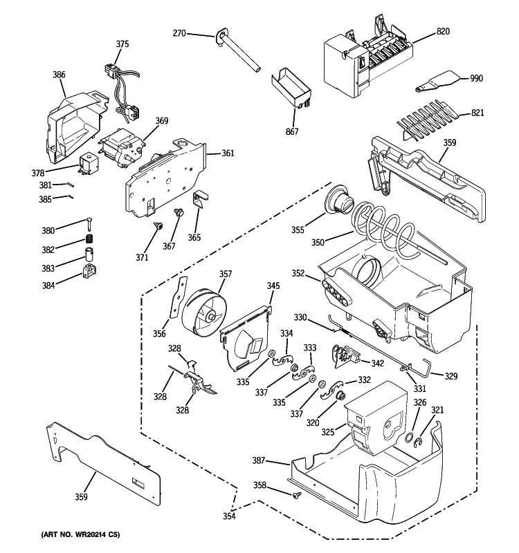 ICE MAKER & DISPENSER Diagram and Parts List for GSHF6PHXCEWW  General Electric Refrigerator